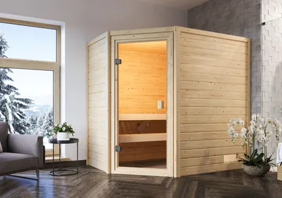 Produktbild von Karibu Sauna Innensauna Jella Eckeinstieg ohne Zubehör 196x145x187 cm ohne Dachkranz