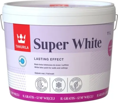 Produktbild von Tikkurila Farbe Acrylfarbe Latexfarbe Super White Weiß Dekorative Schutzfarbe 10L + 1L