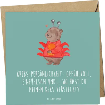Produktbild von Mr. & Mrs. Panda Glückwunschkarte Krebs Gefühlswelt - Meeresbrise - Geschenk, anlasskarte, Geschenke Astrologie, Klappkarte, Grußkarte, Emotionalität, Horoskop, Gefühle