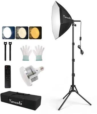 Zdjęcie produktu dla Zestaw oświetleniowy softbox 50 x 20 cali, profesjonalna lampa do studia fotograficznego – 95 W, lampa LED (3000-7500 K) do fotografii, nagrywania wideo, portretów i transmisji na żywo, kompletny zestaw z softboxem