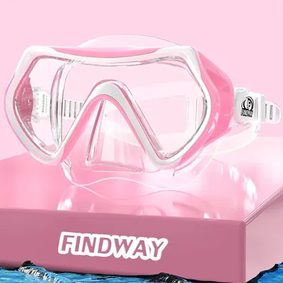 Productafbeelding van Duikbril, duikmasker, HD-glas, siliconen band, antilek, roze, wit
