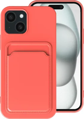 Obrázok produktu pre Puzdro na telefón Smartphonica vhodné pre iPhone 15 s držiakom na karty - zadný kryt z TPU s priehradkou na karty - ružovo oranžový