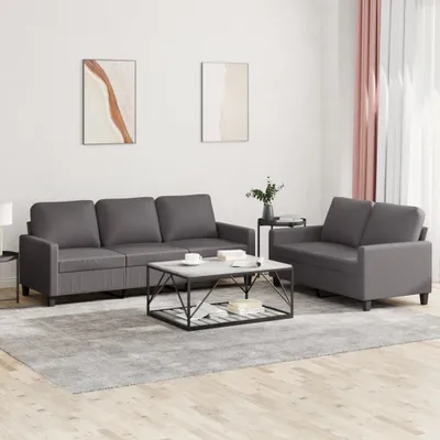 Produktbild von 2-tlg. Sofagarnitur mit Kissen Grau Kunstleder