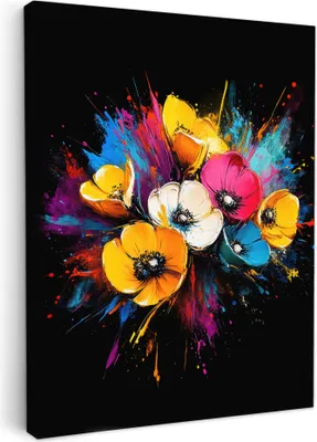 Produktbild von Leinwand Bilder 60x80 cm - Graffiti - Blumen, Wandbilder, Wanddeko Wohnzimmer, Bild