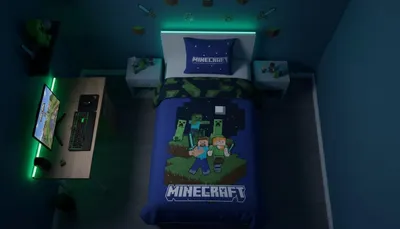 Immagine prodotto di Set di lenzuola Minecraft: lenzuolo con copripiumino reversibile 140 x 200 cm + federa 65 x 65 cm