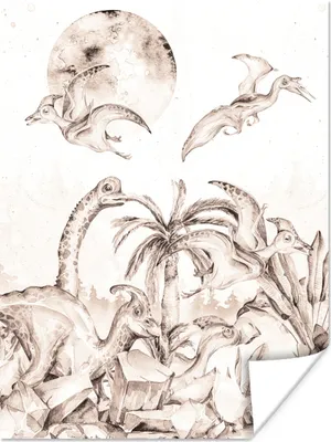 Produktbild von MuchoWow® Poster Dino - Kinder - Dschungel - Pflanzen - Kinder 90x120 cm - Wohnzimmer
