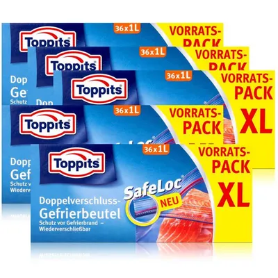 Produktbild von Toppits Doppel-Verschluss Gefrierbeutel 36x1 Liter (5er Pack)