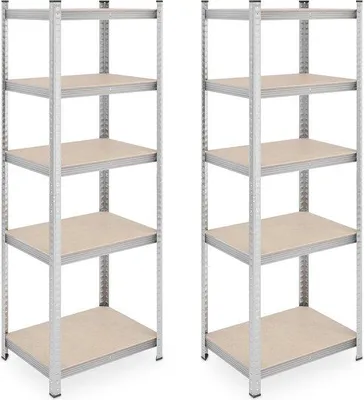 Produktbild von Famanu Stellingkasten Set von 2 - Stahl - 180x60x45 cm - 500 kg - 5 Regalen - Silber