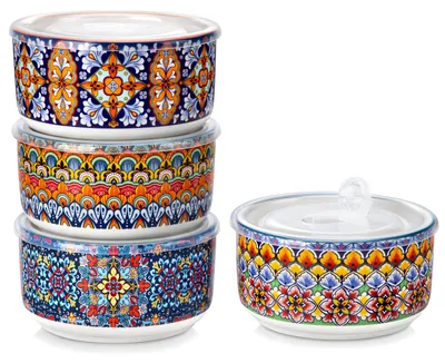 Keramikschüsseln mit Deckel, 4er-Set, 1300 ml, mikrowellengeeignet