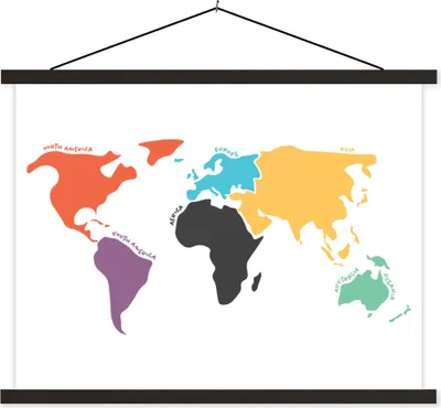 Produktbild von MuchoWow® Textilposter Karte - Welt - Einfach 150x113 cm mit schwarzem Rahmen - Wohnzimmer