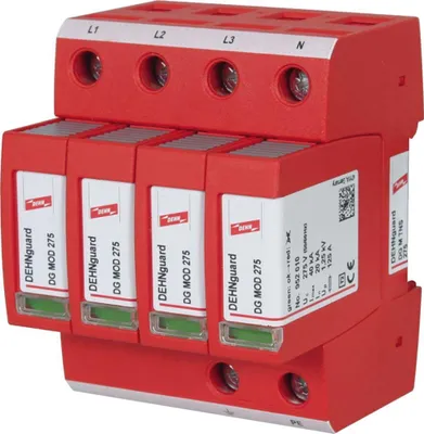 Produktbild von DEHN DG M TNS 275, Terminal, 230 - 400 V, 50 - 60 Hz, 20000 A, Rot, Thermoplast