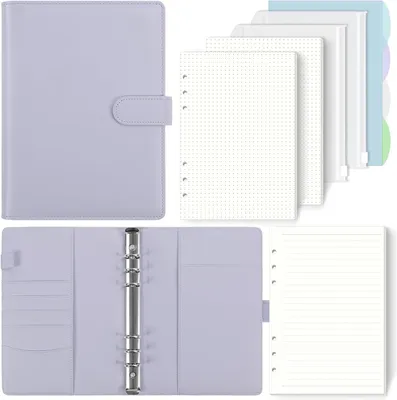 Produktbild von A5-Ringbuch, nachfüllbar, 135 Blatt Nachfüllpapier, Notizbuch mit Ringbuch-Taschen, A5-Ringbuch für Schulnotizen und Reisetagebücher (Hellviolett)