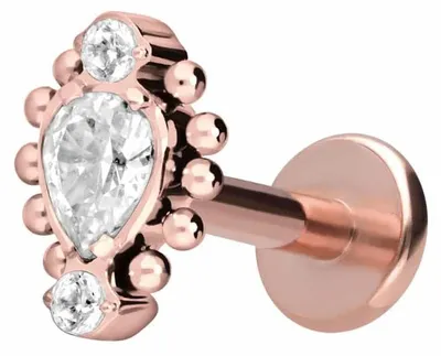 Produktbild von Ohrpiercing, Nasenpiercing Titan Labret mit Innengewinde 3 EINGEFASSTE KRISTALLE + KUGELN RoséGold Stablänge: 6mm | Stabstärke: 1,2mm