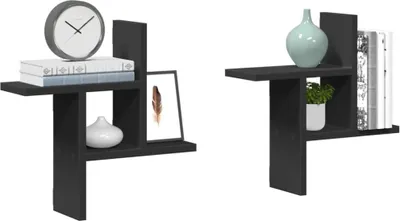 Produktbild von "2026 Aktion"Wandregale 2er set - modernes Design - Hängeregal/Küchenregal - Schwarz 38x12x38cm Holzwerkstoff DE113092 - Wandregale