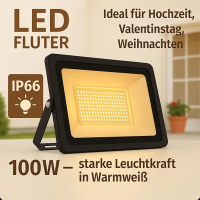 Produktbild von LED Fluter 100W Warmweiß IP66 Außenstrahler Wasserdicht Weihnachten Garten