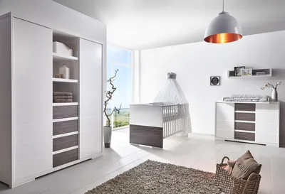 Produktbild von Schardt Kinderzimmer 3-teilig Maxx Fleetwood  bestehend aus Kombi-Kinderbett 70x140 cm inklusive Umbauseiten, Wickekommode mit Wickelaufsatz und 2-türigen Kleiderschrank mit Mittelregal - Farbe: Weiß/Braun, 11 866 32 02
