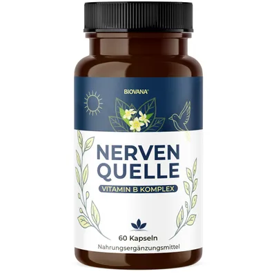 Produktbild von Nervenquelle Vitamin B Komplex Kapseln | Mit Vitamin B & C | Trägt zu normalem Energiestoffwechsel und Immunsystem bei | 60 Kapseln