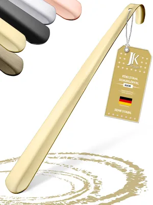 Produktbild von JK Trade® 42cm STABILER Edelstahl Schuhlöffel Lang | Schuhanzieher Edelstahl Lang zum Stehen | Schnell & Einfach | optimierte Länge & Breite | Gold