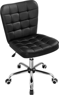 Produktbild von Yaheetech Bürostuhl Ergonomisch Schreibtischstuhl Drehstuhl höhenverstellbar Kosmetikhocker Chefsessel, Polsterstuhl mit Rollen, Homeoffice Stuhl ohne Armlehne, Kunstleder Schwarz