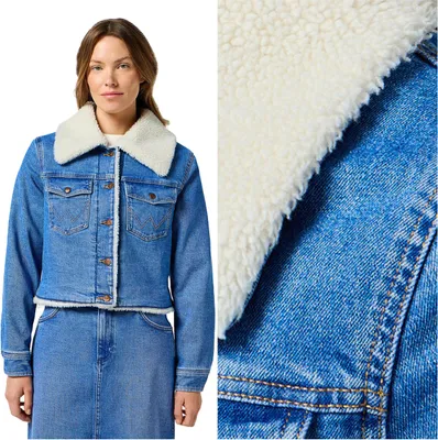 Produktbild von WRANGLER Damen, Jeansjacke SHERPA JACKET, L, Blau, jeansmantel, , jeansjacken