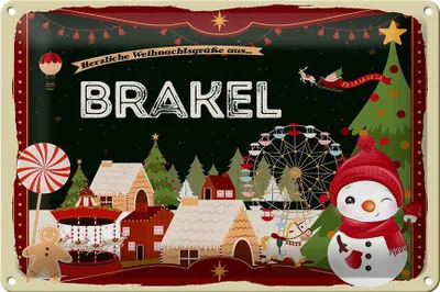 Produktbild von Blechschild Weihnachten Grüße aus BRAKEL 30x20cm