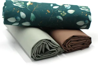 Produktbild von Eukalypthus Set 07 Baumwollstoff Druck + 2x Baumwollstoff Uni je 0,5m Stoffpaket DIY Projekt
