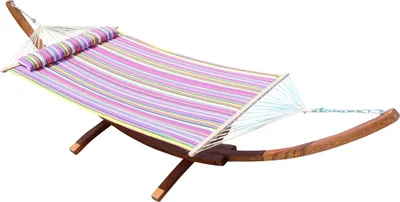 Produktbild von 410cm XXL Luxus Hängemattengestell aus Holz Lärche mit Hängematte LIMITED EDITION (EDELSTAHL - GEPOLSTERT) mit Stabhängematte von AS-S