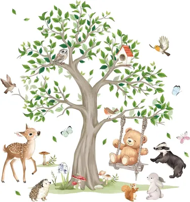 Productafbeelding van Wandsticker "Bostiere", grote boom, 2 stuks van 30x90 cm, geschikt voor kinderkamers