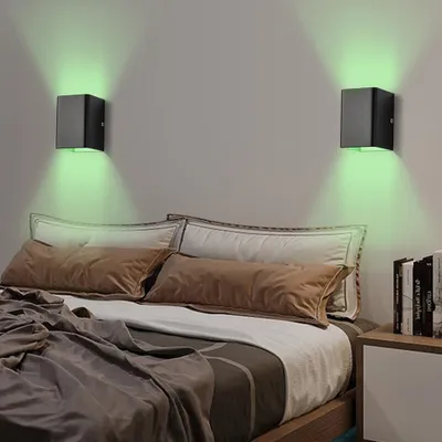 Produktbild von 2 Stück LED Wandleuchte Innen RGB 16 Lichtfarben mit Fernbedienung 5W Wandlampe Aluminum für Schlafzimmer Flur Wohnzimmer Treppe, Schwarz