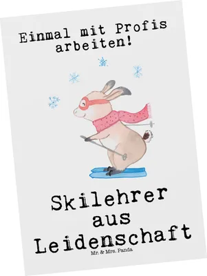Produktbild von Mr. & Mrs. Panda Postkarte Skilehrer Leidenschaft - Weiß - Geschenk, Ansichtskarte, Grußkarte, Postkarten, Ansichtskarten, bildkarte