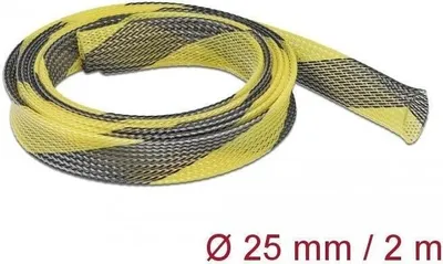 Produktbild von DeLOCK Geflechtschlauch dehnbar 2 m x 25 mm schwarz-gelb, Schwarz, Gelb, Polyester, -50 - 150 °C, 1 Stück(e), 2,5 cm, 2000 mm
