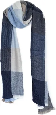 Imagen del producto de Bufanda de gran tamaño, muy suave y cálida, con estampado de cuadros, en color azul oscuro y blanco, de 220 x 70 cm