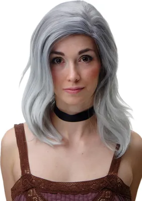 Produktbild von WIG ME UP Damenperücke gescheitelt schulterlang gewellt Grau-Blau SA083