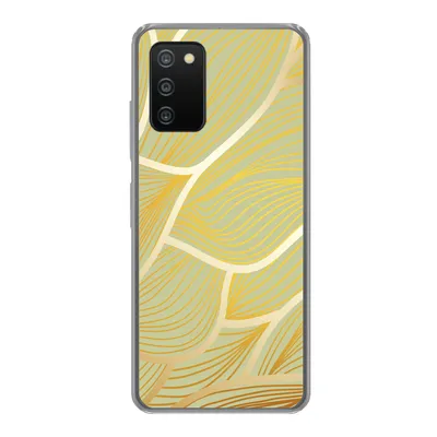 Produktbild von MuchoWow® Handyhülle Schutzhülle Hülle für Samsung Galaxy A03s Goldene Wellen auf grünem Hintergrund Silikon Softcase Handy Hülle - Schutz