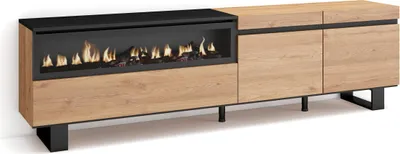 Produktbild von TV-Schrank, Lowboard, 200x35x57cm, Für TV-Geräte bis zu 80", Elektrokamin. Industriedesign, Eiche Schwarz
