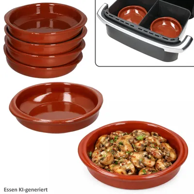 Zdjęcie produktu dla Zestaw 6 okrągłych misek ceramicznych do frytkownicy powietrznej z uchwytami Ø16 cm 300 ml Cazuela Tapas