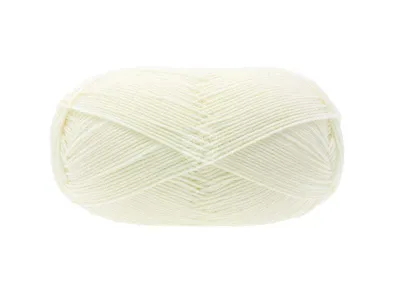 A ball of white yarn on a white background.