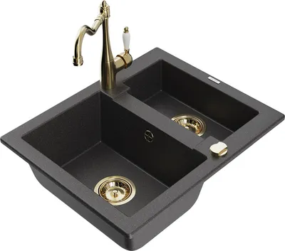Produktbild von Mexen Carlos 1,5-Becken-Granitspüle mit Mischbatterie Carla, Schwarz gesprenkelt - 6518-76-670700-50