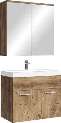 Produktbild von Badplaats Badmöbel Komplettset Montreal 60 x 35 cm Braun Eiche - Badezimmermöbel mit Waschbecken und Spiegelschrank