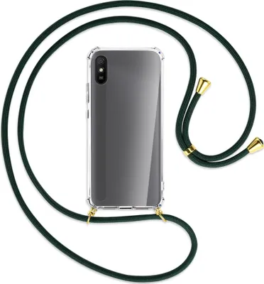 Produktbild von Handykette Backcover-Schutzhülle mit Band (Metall goldfarben) für Xiaomi Redmi 9A - dunkelgrün