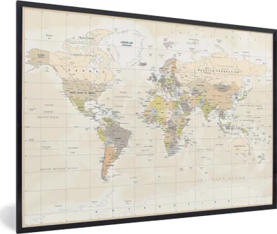Produktbild von MuchoWow® MuchoWow® Gerahmtes Poster Welt - Karte - Retro 60x40 cm - Poster mit zchwarzem Bilderrahmen - Printing - Wanddeko Schlafzimmer