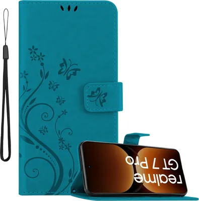 Immagine prodotto di Cadorabo cover per Realme GT7 Pro cover in FLORAL BLUE Cover protettiva con design floreale con chiusura magnetica, funzione stand e slot per carte di credito Book Case Cover