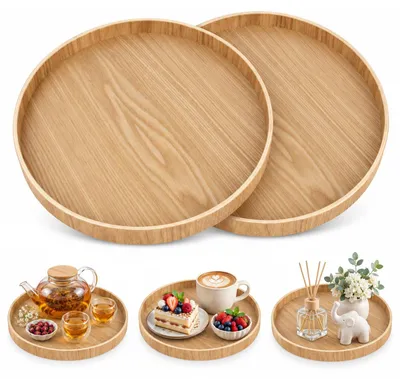 2 runde Holztabletts, 30 cm, Serviertablett, dekorativ