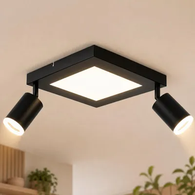 Zdjęcie produktu dla ZMH lampa sufitowa Led czarny reflektor sufitowy GU10 - lampa sufitowa 3000k ciepła biel 20W lampa do sypialni obrotowy spot sufitowy 350° do kuchni jadalni