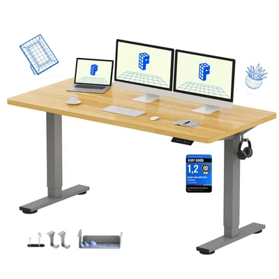 Zdjęcie produktu dla FLEXISPOT EN1 Biurko z regulacją wysokości 160 x 80 cm, nośność 100 kg, z zabezpieczeniem antykolizyjnym, jednolity blat, 4 funkcje pamięci (klon)