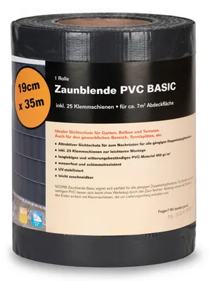 Produktbild von NOOR Sichtschutzstreifen PVC BASIC 19 cm x 35 m Anthrazit - blickdichter Sichtschutz für Doppelstabmattenzaun - inkl. 25 Klemmschienen