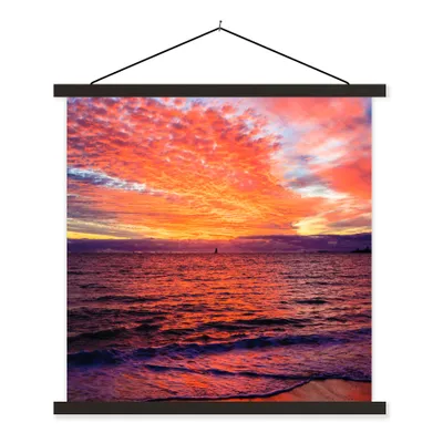 Produktbild von MuchoWow® Textilposter Sonnenuntergang - Strand - Rot 90x90 cm mit schwarzem Rahmen - Magnetisches
