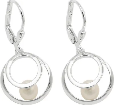 Produktbild von Paar Ohrhänger Ohrringe 30x13mm 2 Kreise mit Süßwasserperle 925 Silber