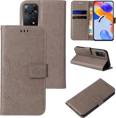 A collage of images showing a flip phone case for a Xiaomi Redmi Note 11 Pro.