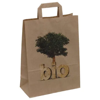 Produktbild von 250x Papiertragetaschen naßfest mit Motiv  260+120x350mm. braun 80 gr.